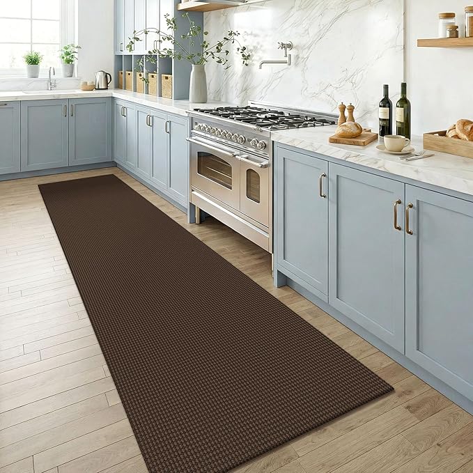 KOZYFLY Cotton Runners for Hallway 2.5'x8', Washable Runner Rug, Woven Non Slip Kitchen Runner, Braided Entryway Rug, Floor Carpet for Foyer, Bedroom, Hall, Brown/Dark Brown