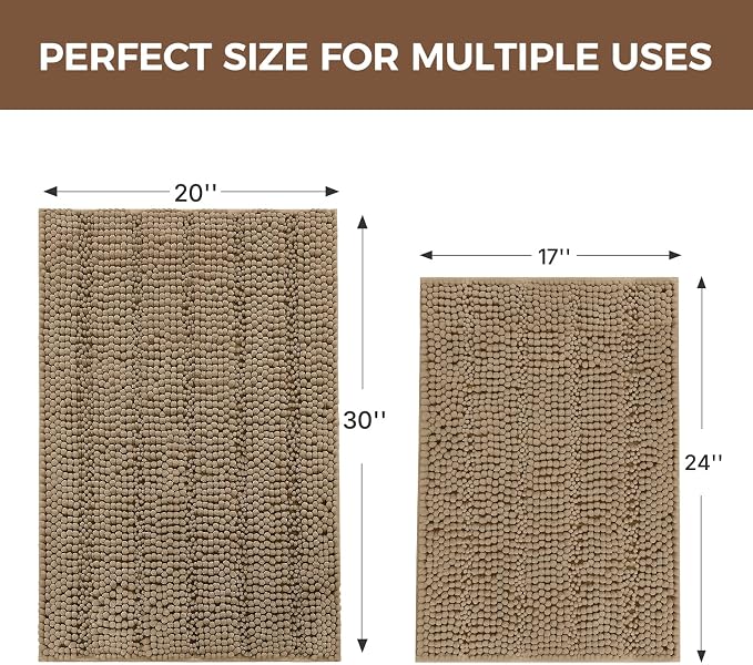Bcoimo Bathroom Rug Set, Chenille Bath Mat Set with High Low Pile Design, Soft Absorbent Non Slip Bathroom Rugs, Machine Washable Quick Dry Mats for Shower, Tub, Sink and Vanity