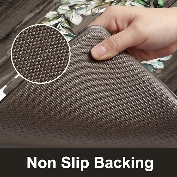 KIMODE Anti Fatigue Kitchen Mat for Floor, 17.3"x29" Farmhouse Kitchen Rug Non Slip, Cushioned Padded Kitchen Floor Mat, Comfort Waterproof Standing Mat for Laundry, Office, Sink, Desk Brown