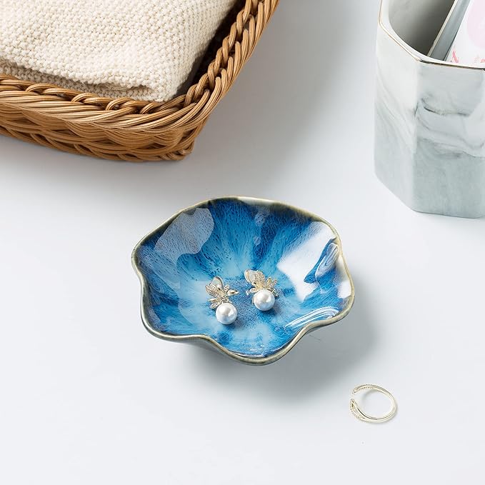 BEUNAIZER Jewelry Dish Tray, Ring Dish, Ceramic Trinket Tray, Key Bowl, Decorative Plate, for Friends Sisters Daughter Mother (Starry Blue)