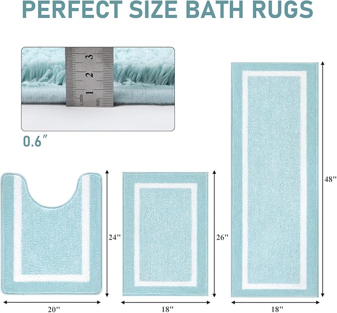 Pauwer 3 Piece Bath Mat Set, Non Slip Plush Mats, Absorbent Shaggy Rug Set with U-Shaped Contour Toilet Mat for Bedroom, Living Room