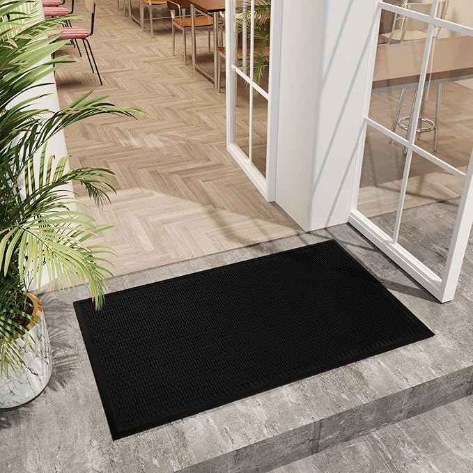 Ottomanson Waterproof Rubber Outdoor Doormat – Heavy-Duty Non-Slip Rubber Floor Mat with Ridge Scraper Pattern, All-Weather Front Door Entry Mat for Mud & Dirt Control – 35" x 60", Black