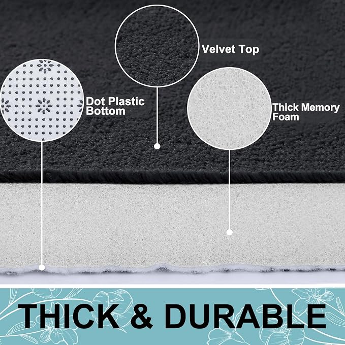 Smiry Memory Foam Bath Mat 47x20, Extra Soft and Absorbent Bathroom Mats, Non Slip Washable Carpet for Floor, Shower and Tub, Black