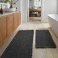 JIUZHEN Set of 2 Waffle Bath Mats Non Slip Waffle Bathroom Runner Rug Washable Boho Runner Bath Rugs Super Absorbent Shower Mat for Bathroom Kitchen Hallway Laundry, 20" x 32" +24" x 60", Black