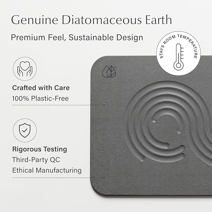 Dorai Home Stone Bath Mat Set - Premium Diatomaceous Earth Bath Floor Mats with Non-Slip Base, Fast-Drying Modern Shower Mat for Bathroom | Zen Slate, 2 Pack - 23.6"x15.4"