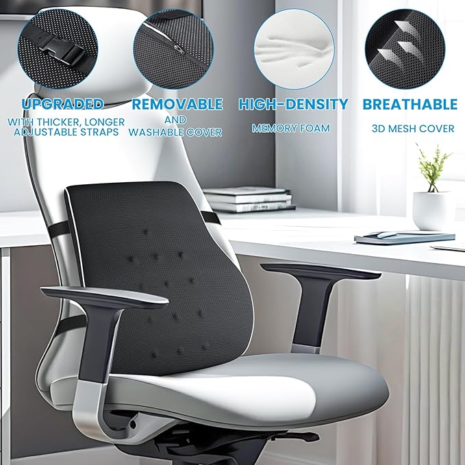 Lumbar Support Pillow for Office Chair, Office Home Essentials,Gifts for Mom,Dad, Back Support Pillow for Car, Chair Cushions,Back Pain Relief Improve Posture,Mesh Cover Double Adjustable Straps