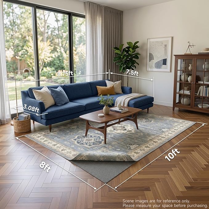 Veken 8x10 Ft Rug Pad Gripper for Hardwood Floors, Non Slip Dark Grey Rug Pads for Area Rugs, Thick Rug Grippers for Tile Floors, Under Carpet Anti Skid Mat, Keep Your Rugs Safe and in Place
