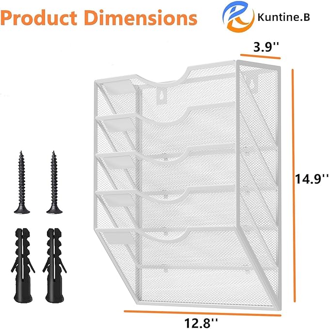 Kuntine.B Wall File Organizer Office (White, 5 Tier)