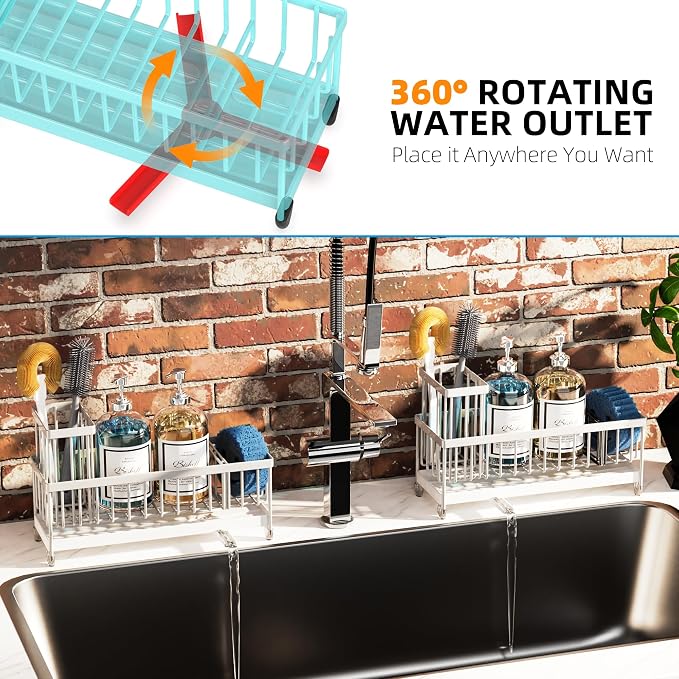 Moforoco Extra Large Kitchen Sink Caddy, Rustproof Sponge Holder with High Brush Holder, Stainless Steel White Kitchen Caddy Sink Countertop Organizer, Sponge Caddy for Kitchen Sink