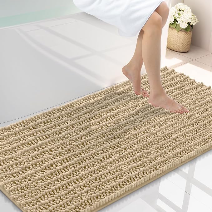 Smiry Bathroom Rugs Mat 44x24, Extra Soft Absorbent Chenille Bath Rugs, Non Slip Rubber Backing Machine Washable Quick Dry Bath Mats for Bathroom Floor, Tub, Shower, Home Decor Accessories, Beige