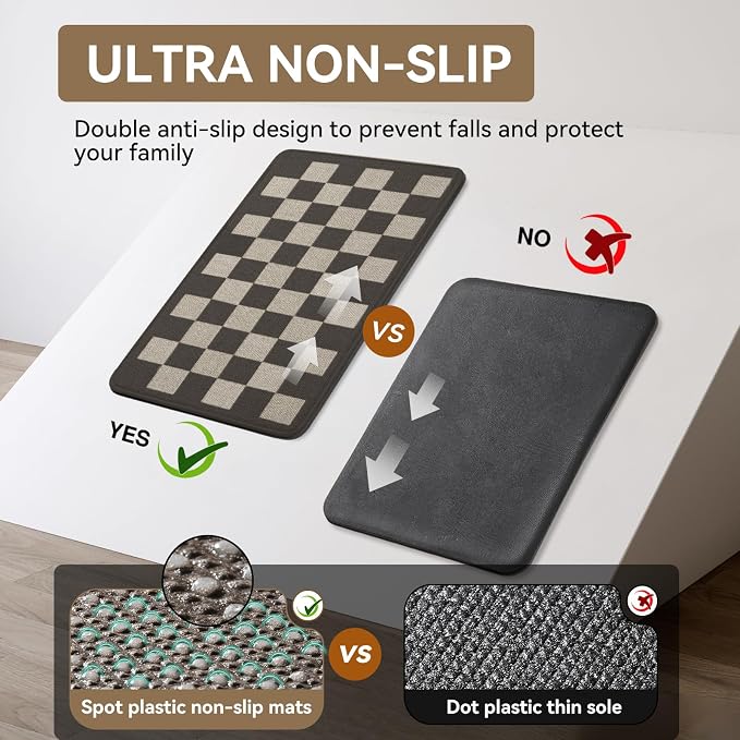 YDKGL Kitchen Rugs Non Slip Washable Kitchen Mats for Floor, Super Absorbent Oil and Water Linen-Look Woven Runner Rug, Kitchen Sink Mat Standing Mat, Brown 17"x47"