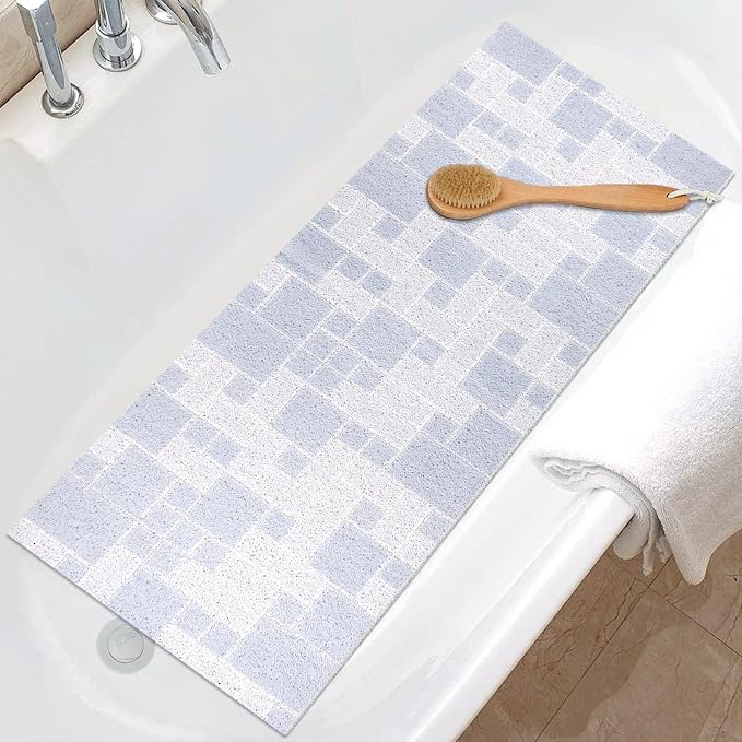 Shower Mat Non Slip Extra Long Bath Tub Mat Non Slip 16''x39'' Loofah Bathroom Shower Mat for Inside Shower Soft Textured Foot Massage Pad Bathroom Floor Mat for Wet Area No Suction Cups Quick Dry