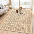 Smiry Dog Door Mat for Muddy Paws 59x35, Absorbent Dirt Trapper, Non-Slip Washable Chenille Entryway Rug for Inside Floor, Beige, Layered Pattern