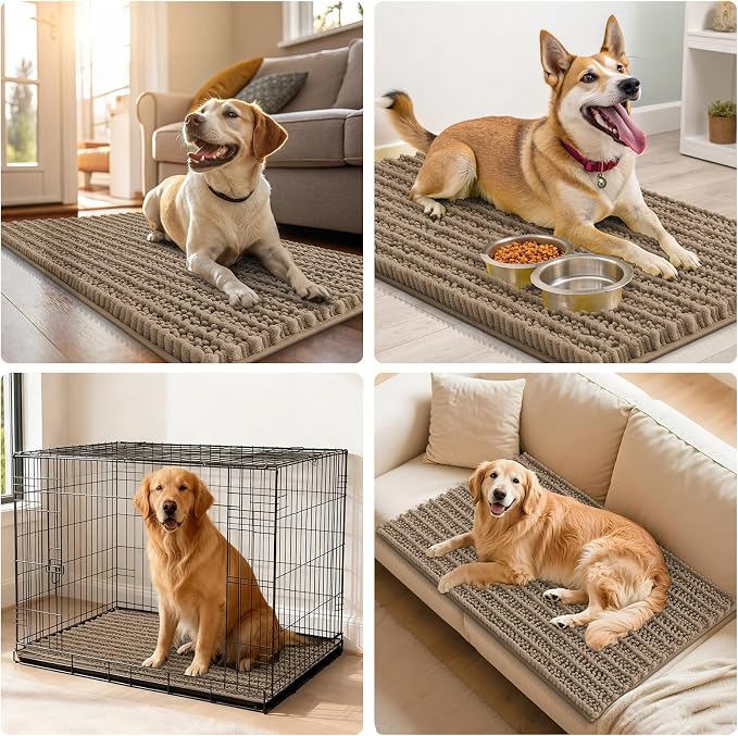 Smiry Dog Door Mat for Muddy Paws 30x20, Absorbent Dirt Trapper, Non-Slip Washable Chenille Entryway Rug for Inside Floor, Camel, Layered Pattern