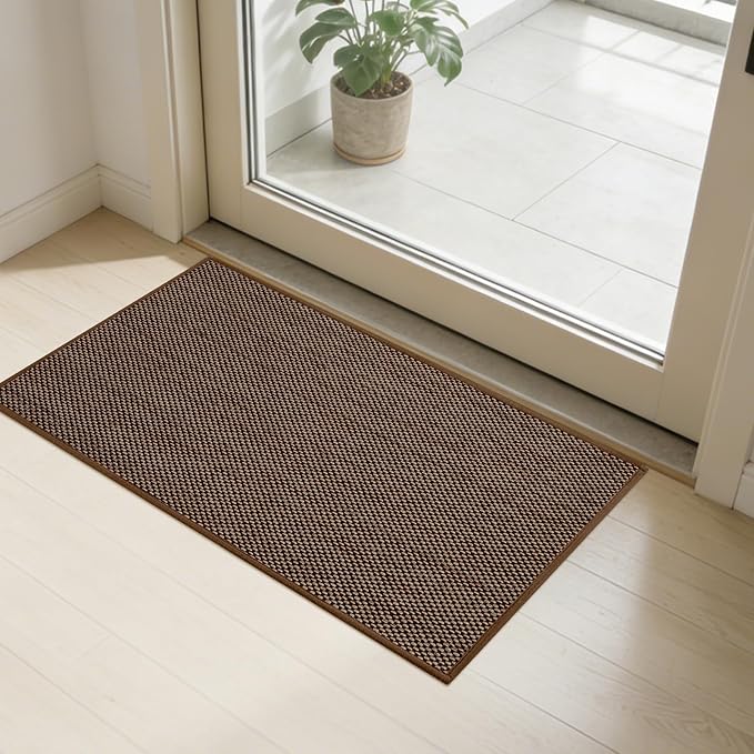 SMILOOL Front Door Mat Indoor Entrance, 17" x 30" Non-Slip Inside Door Mats for Entryway, Dirt Resistant and Absorbent Washable Doormat, Low Profile Entry Way Doormats for Patio, Porch, Dark Brown