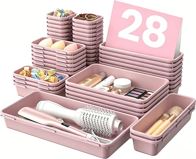 A-LuGei 【Military Grade Drawer Organizer, 【𝟱𝗦𝗶𝘇𝗲】 Makeup organizer, 【Holds 177 Items】 Bathroom Organizers and Storage, Organization and Storage, Desk Drawer Organizer for Vanity (Lilac)