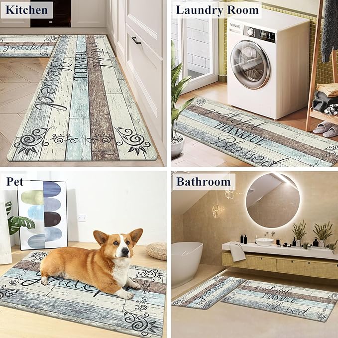 HEBE Anti Fatigue Kitchen Mat Set of 2 Non Slip Cushioned Kitchen Mats for Floor Waterproof Farmhouse Kitchen Rugs and Mats Set Comfort Standing Desk Mat Carpet for Sink,Office,Laundry