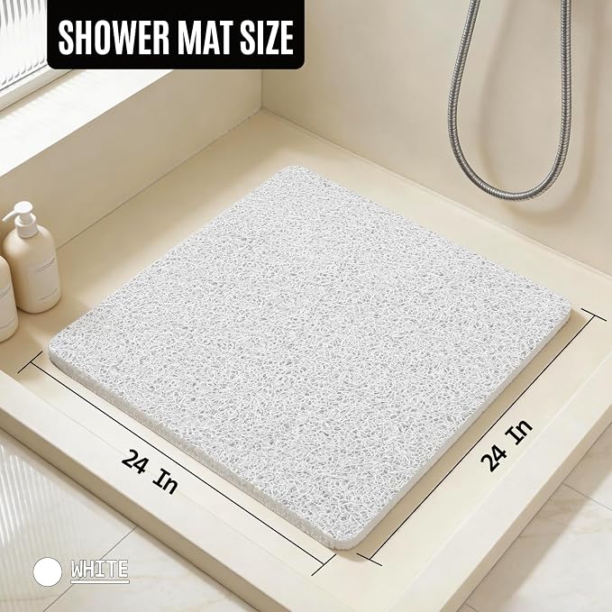 Joyhalo Shower Mat Bathtub Mat Non Slip, Bathmats Non Slip, Quick Drying Foot Scrubber Loofah Mats for Shower, Tub, Bathroom, Home, 24 * 24inch, White