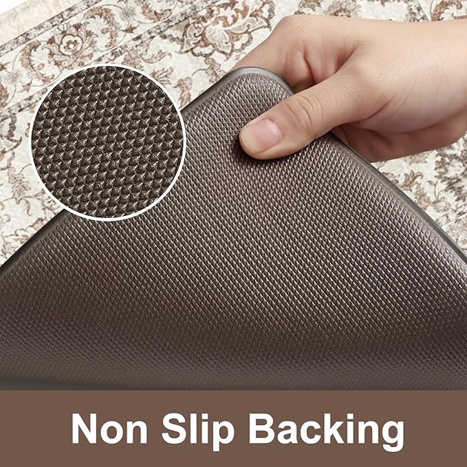 KIMODE Kitchen Mats for Floor Cushioned Anti Fatigue 2 Piece,Boho Farmhouse Kitchen Rugs Non Slip 20" x 47"+20" x 32",Wide Memory Foam Kitchen Mat Carpet for Laundry Office Home,Khaki