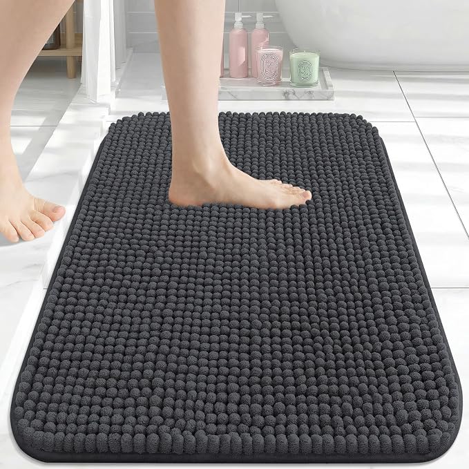 Arotive Bathroom Rugs 24" x 16", Ultra Soft Absorbent Chenille Bath Rugs, Non-Slip Rubber Backing, Machine Washable Bath Mats for Bathroom Floor, Tub and Shower, Home Decor Accessories, Dark Grey