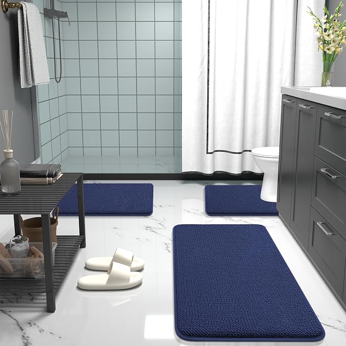 OLANLY Thick Memory Foam Small Bathroom Rugs 24x16, Extra Soft Absorbent Bathroom Mat, Quick Dry Bath Mats, Non-Slip, Machine Washable Carpet, Tub and Shower, Home Decor Accessories, Twilight Sapphire
