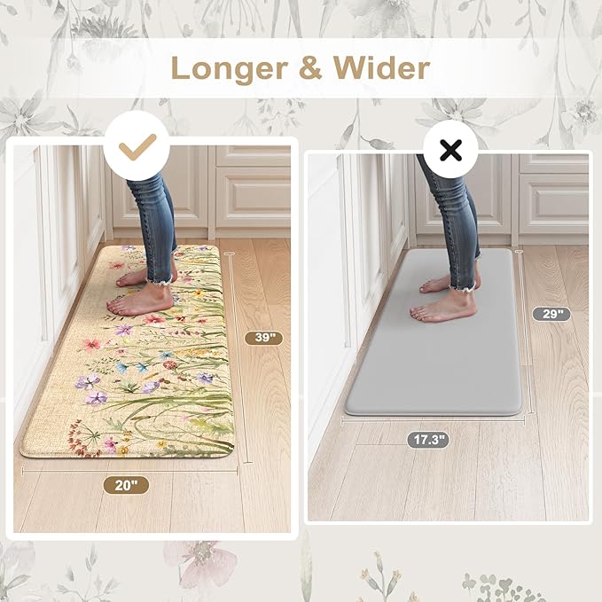 KIMODE Kitchen Mats for Floor Anti Fatigue, Boho Flower Kitchen Rug, Cushioned Kitchen Floor Mats, Comfort Standing Mat, Padded Kitchen Floor Mat for Sink Laundry Office Desk 20"x39" Brown