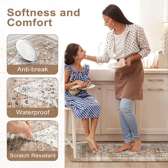 Collive Anti Fatigue Mats for Kitchen Floor, Boho Cushioned Waterproof Kitchen Rugs Non Slip Sink Mats, Memory Foam Standing Mat for Desk, Home Office, 17.3" x 30"