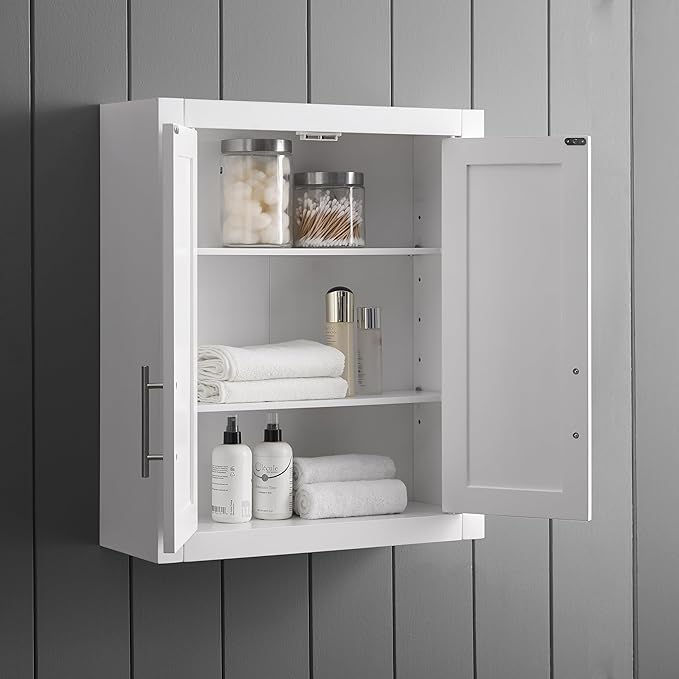 Crosley Furniture Savannah Wall Mounted Bathroom Storage Medicine Cabinet with Shelves, Snow