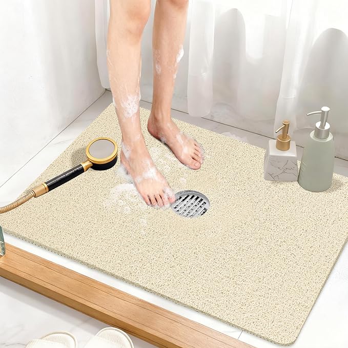 Shower Mat Non Slip: 32 x 24 Inch Extra Large Shower Mats with Drain Hole in Middle - Soft Loofah Quick Drying Matt for Shower Stall