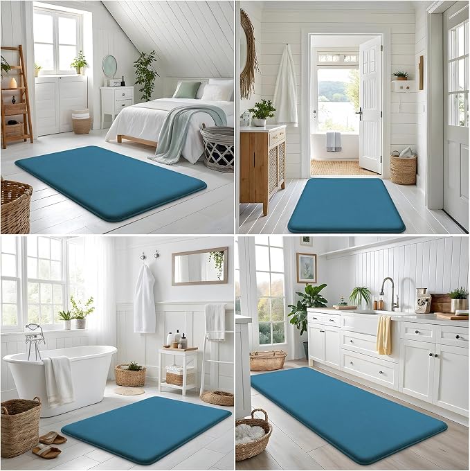 Smiry Memory Foam Bath Mat 70x24, Extra Soft and Absorbent Bathroom Mats, Non Slip Washable Carpet for Floor, Shower and Tub, Peacock Blue