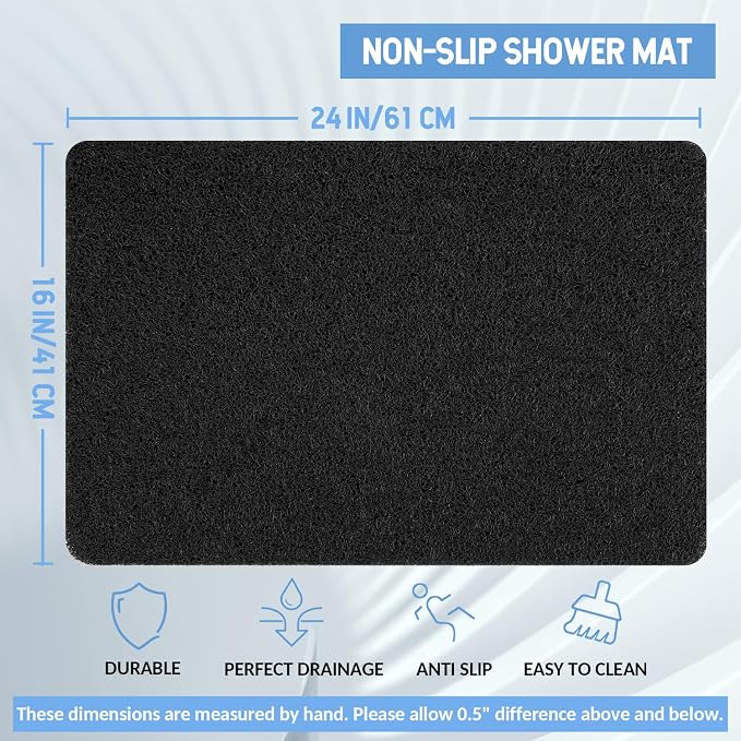 Hargiis Non-Slip Bathtub Mat, 2 Pack Anti Slip Shower Mat, Fast Drying Bathtub Mats, Foot Scrubber Mat, Anti Slip Mat for Tub, Floor, Bathroom, Kitchen, Home, Hotel (Black 24"×16"+24"×16")
