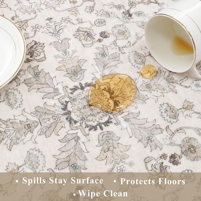 5x5 Square Washable Rug for Living Room: Non Slip Indoor Entryway Foot Carpet for Kitchen, Boho Soft Beige 5ftx5ft Low Pile Neutral Area Rug for Dining Room Bathroom (Beige, 5x5)