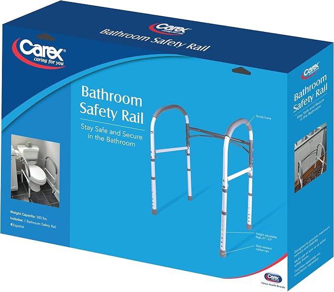 Carex Toilet Safety Rails, Adjustable and Detachable Toilet Safety Frame with Handles for Elderly, Handicap, or Disabled, Heavy-Duty Non-Slip Bathroom Grab Bar, with Padded Handles and Aluminum Frame
