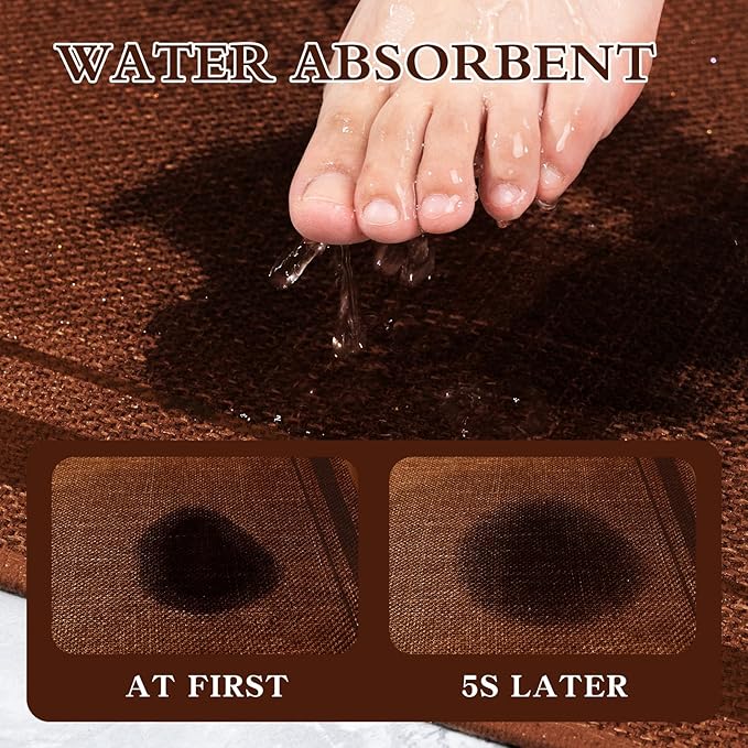 chakme Bathroom Rugs Mat 32x17, Ultra Thin Non Slip Bath Mat Quick Dry Absorbent Bath Mat for Bathroom Floor, (Rust, 32"x17")
