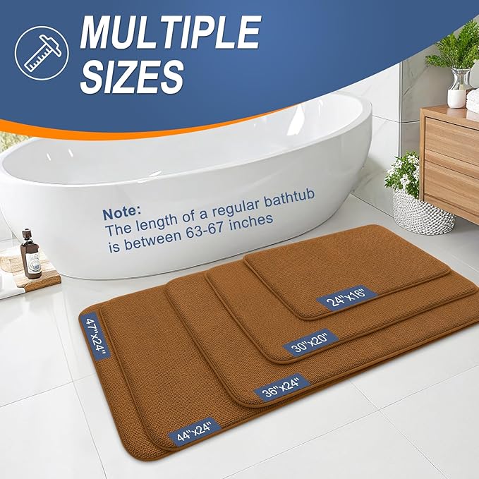 OLANLY Thick Memory Foam Bathroom Runner Rugs 70x24, Extra Soft Absorbent Long Bath Rug, Quick Dry Bath Mats, Non-Slip, Machine Washable Mat for Bathroom, Tub and Shower, Home Decor Accessories, Ochre