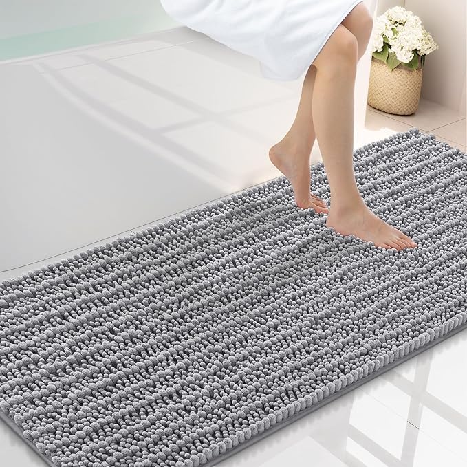 Smiry Bathroom Rugs Mat 59x24, Extra Soft Absorbent Chenille Bath Rugs, Non Slip Rubber Backing Machine Washable Quick Dry Bath Mats for Bathroom Floor, Tub, Shower, Home Decor Accessories, Grey