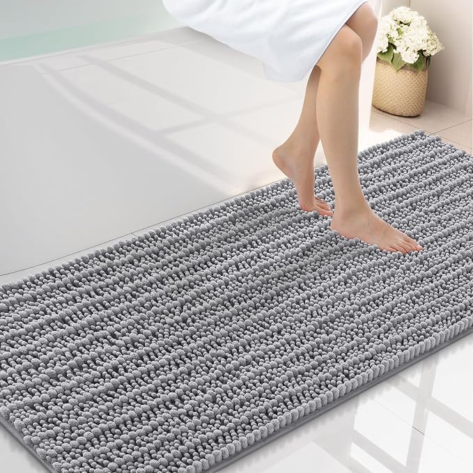 Smiry Bathroom Rugs Mat 59x20, Extra Soft Absorbent Chenille Bath Rugs, Non Slip Rubber Backing Machine Washable Quick Dry Bath Mats for Bathroom Floor, Tub, Shower, Home Decor Accessories, Grey
