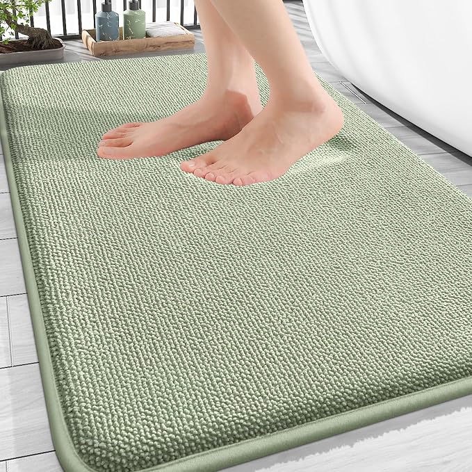 OLANLY Thick Memory Foam Bath Mat Rug 30x18, Extra Soft Absorbent Bathroom Rug, Quick Dry Bath Mats, Non-Slip, Machine Washable Carpet for Bathroom, Tub and Shower, Home Decor Accessories, Sage Green