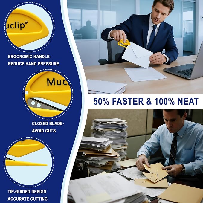 3 Pack Safety Letter Opener - Ergonomic ABS Grip,Hidden Stainless Steel Blade,Fast Slitter/Opener for Envelopes,Mail,Packages & More,Ideal for Office,Home & Business (3 Colors)