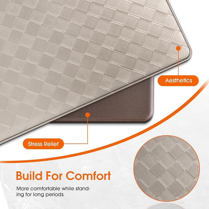 TranquilRelax 2-Piece Anti-Fatigue Kitchen Mats, Cushioned Non-Slip Waterproof Sink & Stove Floor Mats, Comfortable Standing Rug Set for Kitchen, Laundry & Entryway, Brown