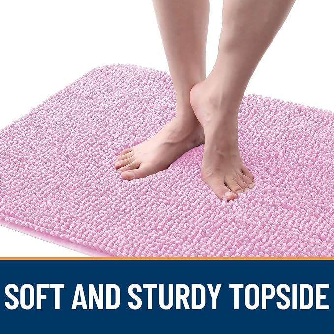 OLANLY Dog Door Mat for Muddy Paws 44x32, Absorbs Moisture and Dirt, Absorbent Non-Slip Washable Doormat, Quick Dry Chenille Mud Mat for Dogs, Entry Indoor Entryway Carpet for Inside Floor, Pink