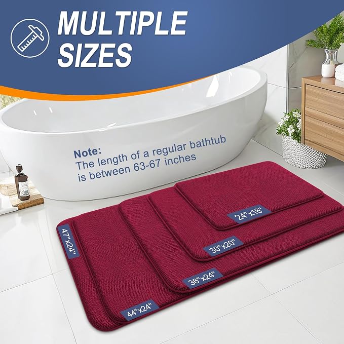 OLANLY Thick Memory Foam Bathroom Runner Rugs 47x20, Extra Soft Absorbent Long Bath Rug, Quick Dry, Non-Slip, Machine Washable Bath Mats for Bathroom, Tub and Shower, Home Decor Accessories, Burgundy