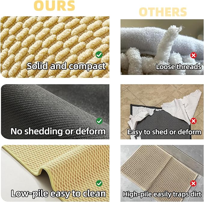 TYUU Toilet Rug, Thin Toilet Rugs U Shaped Washable Non Slip Absorbent Quick Dry Low Pile Toilet Mat, Yellow 20"x24" U Shape