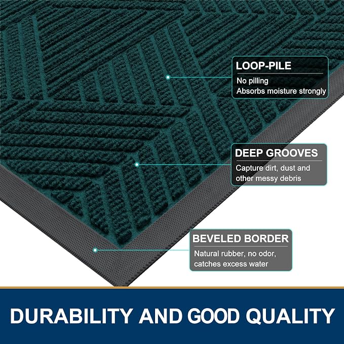 Smiry Front Door Mat Outside Entrance, Heavy Duty Sturdy Natural Rubber Doormat, Trap Dirt and Moisture, Easy Clean Low Profile Welcome Floor Mats for Indoor Outdoor Entry, 35X23 Inch, Atlantic Blue