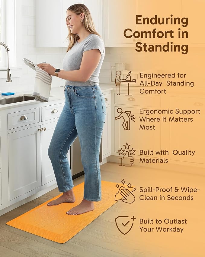 Ophanie Kitchen mats for Floor, 3/4 inch Thick, Kitchen Rugs, 20''x39'' Anti Fatigue Standing Cushioned Mat, Waterproof,Comfort Ergonomic mat for Office, Home, Sink,Orange Non-Slip Bottom