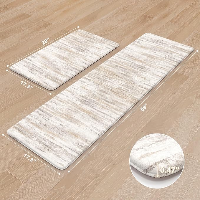 KIMODE Kitchen Mats Cushioned Anti Fatigue, Abstract Farmhouse Kitchen Rugs Sets of 2, Non Slip Kitchen Mats for Floor, Padded Kitchen Floor Mat for Sink Laundry Office Light Brown Multi