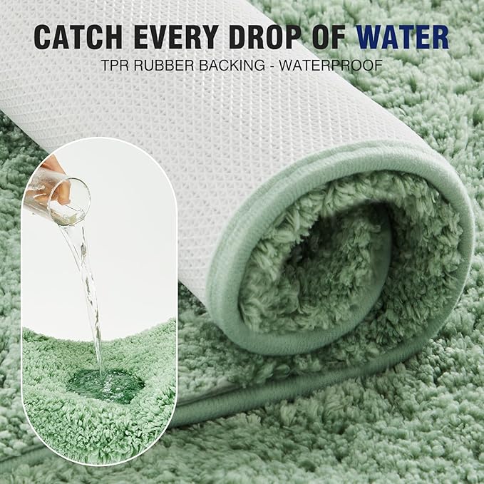 TECHMILLY Super Soft Shaggy Bathroom Runner Rugs, Absorbent Thick Non Slip Microfiber Bath Rugs, Quick Dry Machine Washable Bath Mat for Bathroom Floor, Bathtub and Shower 17"x47"