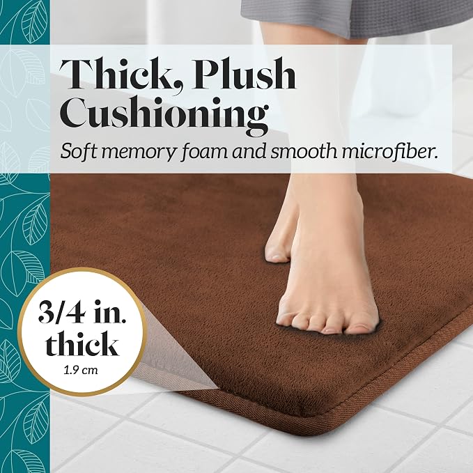 Memory Foam Bath Mat Non Slip Absorbent Super Cozy Velvet Bathroom Rug Carpet (17 inches X 24 inches, Brown)