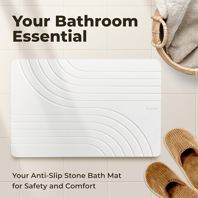 TOSORO - Stone Bath Mat Diatomaceous Earth Shower Mat Non-Slip Super Absorbent Diatomite Stone Bath Mats for Bathroom Floor Quick Drying Natural Easy to Clean (23.5 x 15) - Sandstone