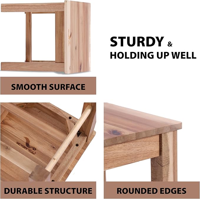 VICTORY RELAX 12 Inch Wooden Light Natural Step Stool, Small Nature Beach Chair Under Desk, Indoor Acacia Wood Short Footstool for Living Room, Kitchen, Bathroom